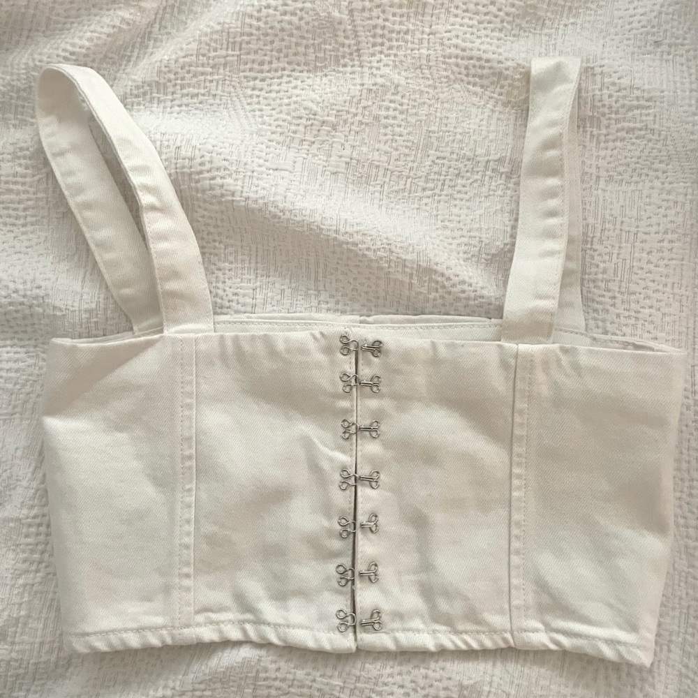 WEWOREWHAT Corset Crop Top Denim White XS